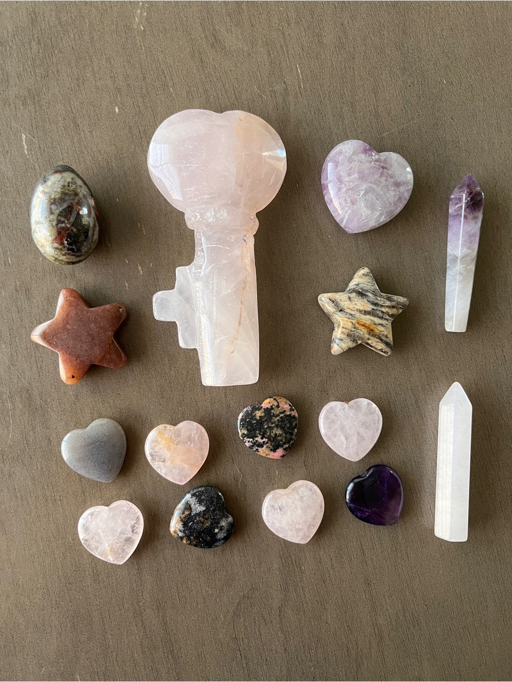 Crystal bundle, Rose Quartz key carving and assorted crystals gemstones